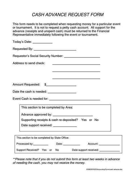 Cash Advance Request Form Sample Letter